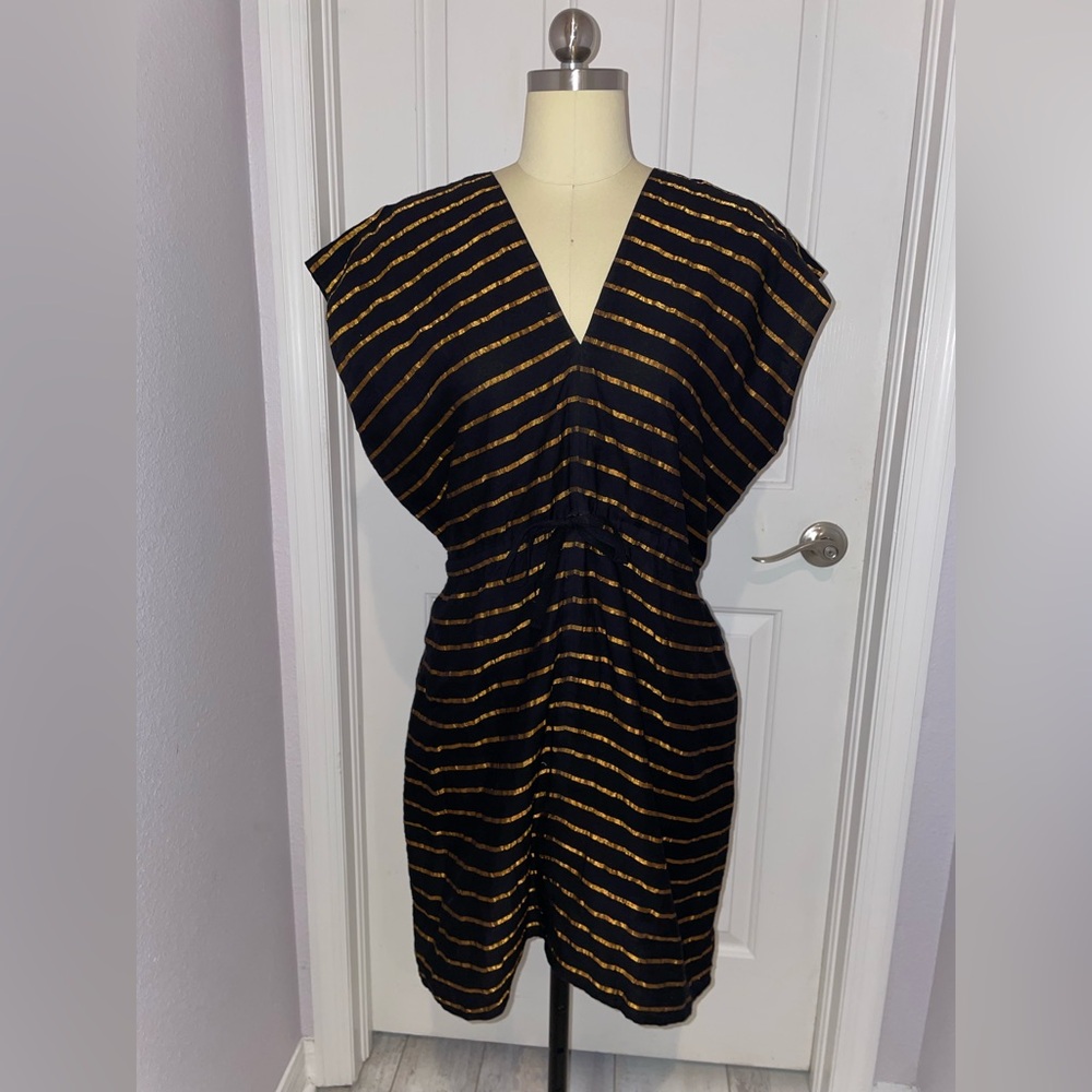 AISH Short Ava Dress Black and Gold Stripe